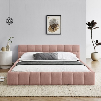 Queen Size Upholstered Bed Frame With Thick Fabric, Chenille Fabric Grounded Platform Bed With Headboard And Solid Frame-Cuddlewood
