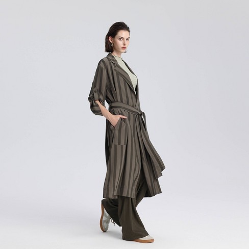 Women s Striped Trench Coat A New Day Dark Green Target