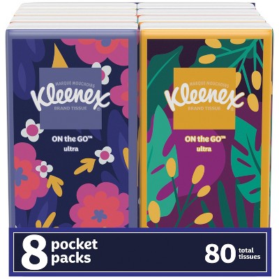 Kleenex 3-Ply Pocket Packs Facial Tissues - 8 packs, 10 sheets each