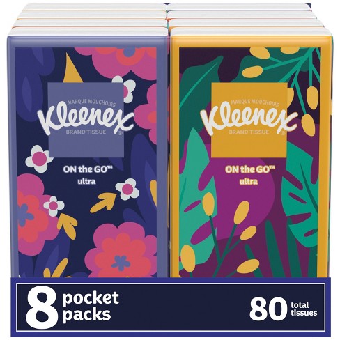 4-Pack Kleenex Tissues Go-Anywhere Packs w/ Strap, Car, Auto, Office,  Travel