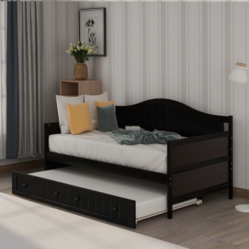 NicBex Twin Size Day Bed with Trundle Wooden Daybed Frame Trundle Bed Twin with Curved Backrest for Living Rooms - image 1 of 4