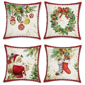 Christmas Throw Pillow Covers 18x18 Inch Santa Claus Merry Christmas Wreath Bells Socks - 1 of 4