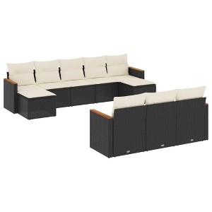 vidaXL 11 Piece Patio Sofa Set with Cushions Poly Rattan - Black and Cream Without Table - 1 of 4