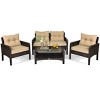 Tangkula 4 Pieces Patio Conversation Set Rattan Wicker Loveseat Sofa Coffee Table & Glass Top - 2 of 4