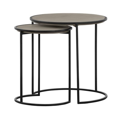 Set of 2 Rina Concrete/Metal Nesting End Table Gray/Black - Armen Living