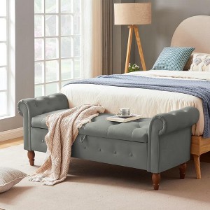 Nicbex 63" Storage Bench Multifunctional Upholstered Storage Bench with Armrests for Entryway Bedroom - 1 of 4