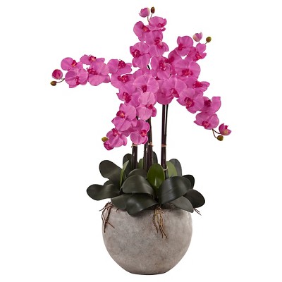 Phalaenopsis Orchid Silk Arrangement with Sand Colored Bowl - Nearly Natural