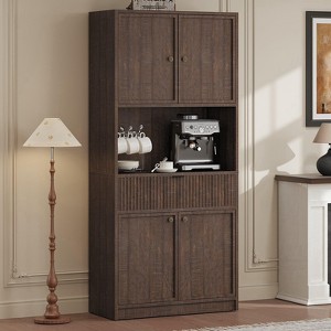 GustoWave 70" Tall 4-Door Kitchen Pantry Storage Cabinet with Open Shelf, Deep Drawer & Adjustable Shelves - 1 of 4