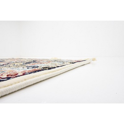 Ivory and Blue Synthetic Traditional Runner Rug, 3' x 13'