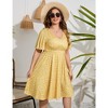 YesFashion Women's Plus Size Boho Floral V Neck Ruffle Short Sleeve Dress Elastic High Waist A Line Summer Dress - 3 of 4