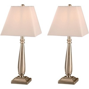King's Brand Brushed Nickel Table Lamp with Square White Shades Set of 2 Table Lamps - 1 of 4