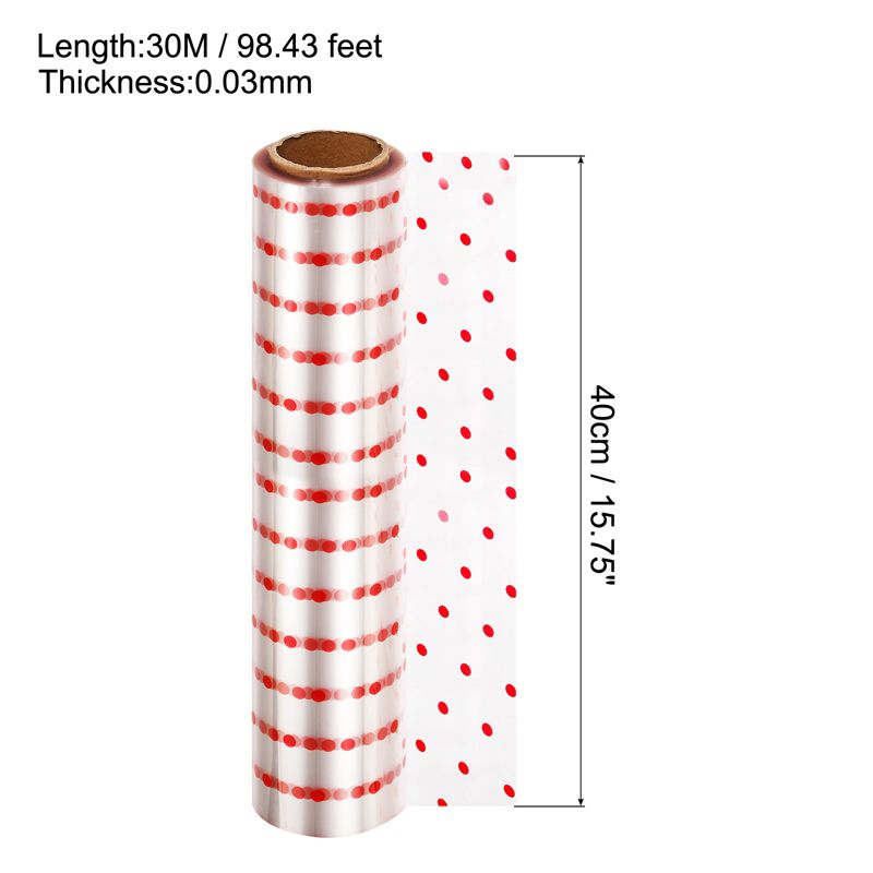 Unique Bargains Clear Flower Wrapping Paper 98ft x 16in Wrap Roll Gift Wrapping 2.5 Mil Thick Film Red Polka Dots, 2 of 7