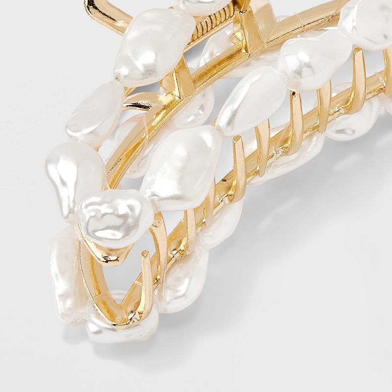 Metal with Pearl Claw Hair Clip - A New Day&#8482; White, 2 of 5