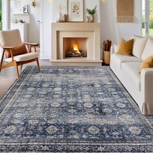 Machine Washable Living Room Rugs 8x10 Large Vintage Flower Printed Accent Carpet with Non-Slip Backing, Stain-Resistant Low Pile Floor Mat - 1 of 4