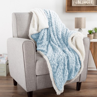 Hastings Home Plush Flower Fleece Sherpa Throw Blanket - Blue