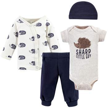 Touched by Nature Baby Boy Organic Cotton Preemie Layette 4pc Set, Hedgehog, Preemie