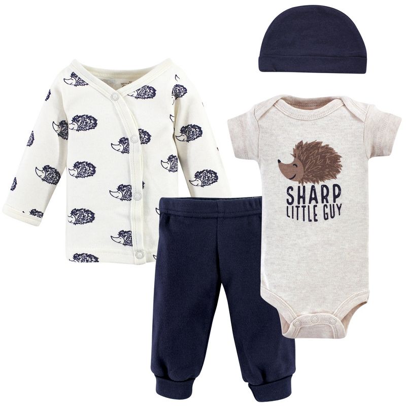 Touched by Nature Baby Boy Organic Cotton Preemie Layette 4pc Set, Hedgehog, Preemie, 1 of 7