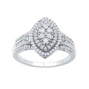 GILDED 1/2 CTTW Natural Diamond Marquee Shaped Ring in Sterling Silver with Miracle Plating, Size 7 - 1 of 4