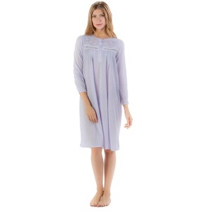 Casual Nights Women's Long Sleeve Pointelle Embroidered/Square Neck Nighgown - 1 of 4