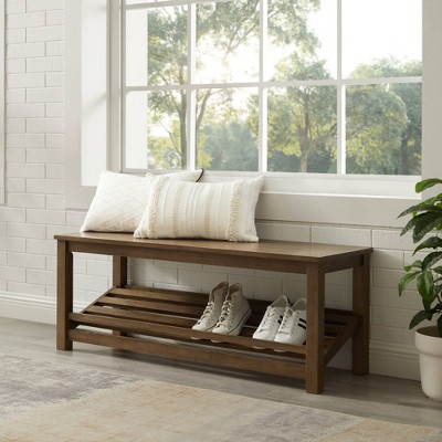 Modern Farmhouse Solid wood Shoe Storage Entry Bench Rustic Oak - Saracina Home: Rubberwood Frame, Metal Hardware