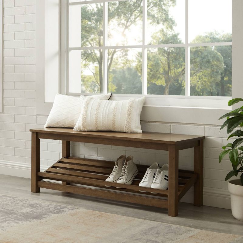 Modern Farmhouse Solid wood Shoe Storage Entry Bench Rustic Oak - Saracina Home, 3 of 9