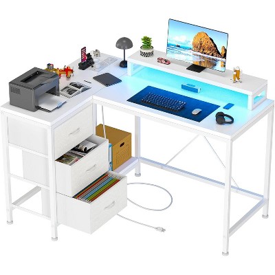L-Shaped Gaming Desk with LED Lights & USB Hub - 4 Outlets, 3 Drawers, Adjustable Monitor Stand, Home Office Computer Desk