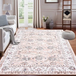 Vintage Floral Washable Runner Rug, Low Pile with Non-Slip Rubber Backing, Ideal for Kitchen, Hallways, Entryway, Living Room, and Bedroom Use. - 1 of 4
