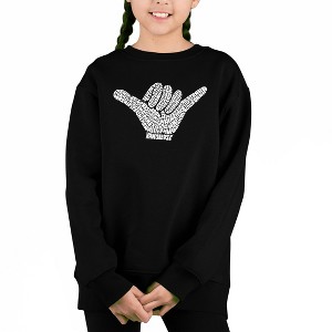 LA Pop Art Top Worldwide Surfing Spots - Girl's Word Art Crewneck Sweatshirt - 1 of 3
