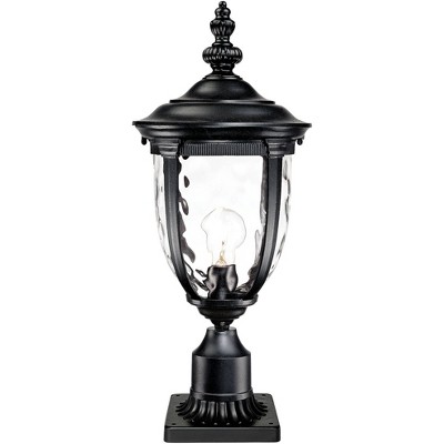 John Timberland Post Light Pier Mount Textured Black  24 1/2" Hammered Glass for Deck Porch Patio