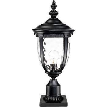 John Timberland Bellagio Rustic Post Light Textured Black with Pier Mount 22 3/4" Hammered Glass for Exterior Light Barn Deck House Porch Yard Patio
