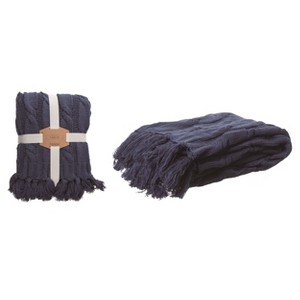 Transpac Polyester Blue Everyday Chunky Knitted Midnight Throw with Tassels - 1 of 2