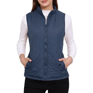 Allegra K Women's Stand Collar Lightweight Gilet Quilted Zip Vest - 1 of 4
