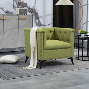Arm Chairs with Linen Fabric,Mid Century Accent Arm Chairs Comfy Reading Lounge Club Armchair,Accent Single Sofa Chair with Arms-Cuddlewood - 1 of 4