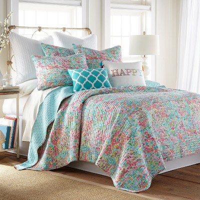 Linnea Blue Floral Quilt Set - King Quilt And Two King Shams Blue