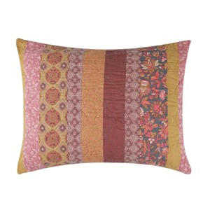 Greenland Home Fashions Marigold Sham – Quilted Pillow Cover with Floral Motif, 100% Cotton, Warm Boho Colors - 1 of 4