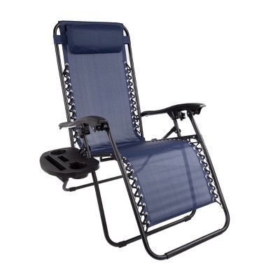 Navy Blue Zero-Gravity Patio Recliner Chairs with Side Trays, Set of 2