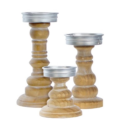 VIP Wood 8 in. Brown Turned Tapered Candle Holders Set of 3