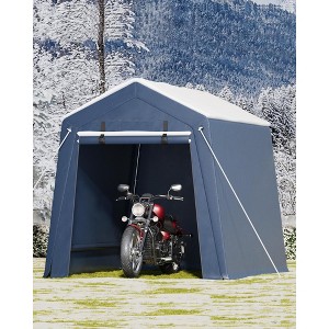 6x6 FT Outdoor Storage Shed with Roll-Up Zipper Door & Mesh Window, Heavy Duty Motorcycle Shed, Portable Carport for Bike Firewood Tools, Grey - 1 of 4