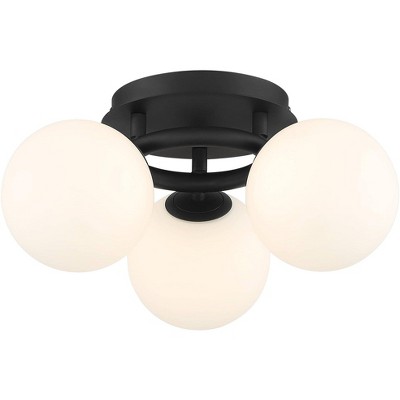 Possini Euro Design Jevan Modern Industrial Ceiling Light Semi Flush Mount Fixture 18" Wide Black 3-Light LED Globe White Glass for Bedroom Kitchen