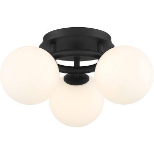 Possini Euro Design Jevan Modern Industrial Ceiling Light Semi Flush Mount Fixture 18" Wide Black 3-Light LED Globe White Glass for Bedroom Kitchen - 1 of 4