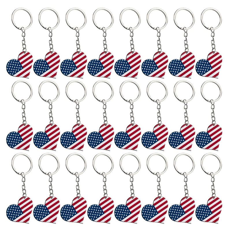 Juvale 24 Pack American Flag Metal Keychain, USA Heart Enamel Keychain, Party Favors Souvenir Gifts for 4th of July, 2 x 4 in, 1 of 6