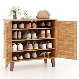 Costway 2-Door Shoe Cabinet with Ventilated Woven Doors & 3 Removable Shelves for Entryway - 1 of 4