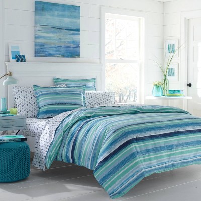 Full Blue Cotton Reversible Nautical Comforter Set