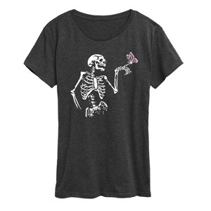 Women's - Instant Message - Skeleton With Butterfly Short Sleeve Graphic T-Shirt - 1 of 4