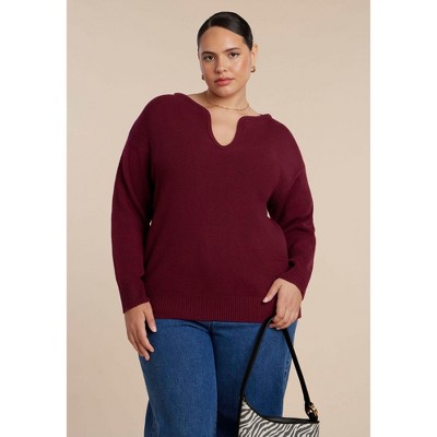 ELOQUII Women's Plus Size Deep V-Neck Sweater