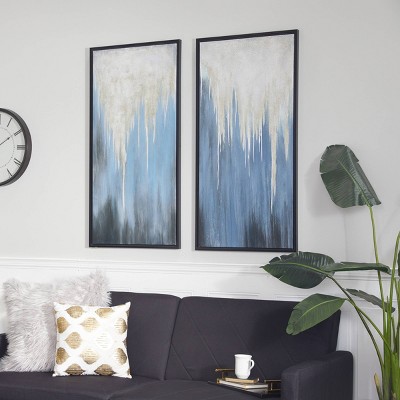 Contemporary Canvas Abstract Framed Wall Art with Black Frame Set of 2 Blue - Olivia & May