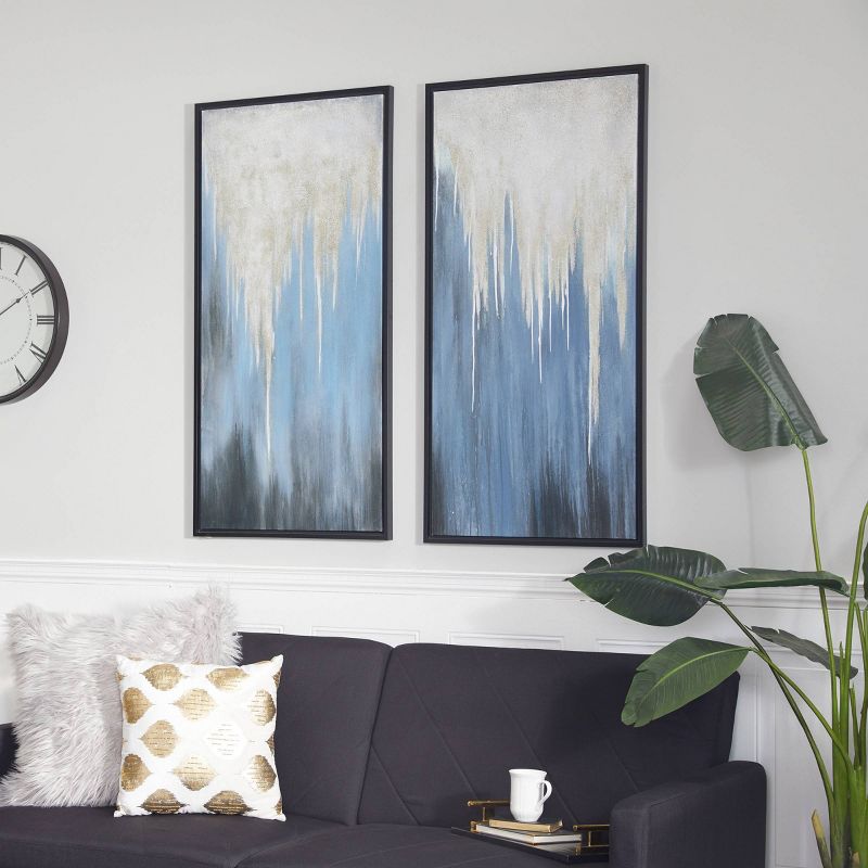 Contemporary Canvas Abstract Framed Wall Art with Black Frame Set of 2 Blue - Olivia &#38; May, 2 of 7