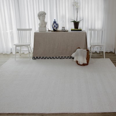 Ivory Herringbone 5' x 8' Handmade Wool and Synthetic Area Rug
