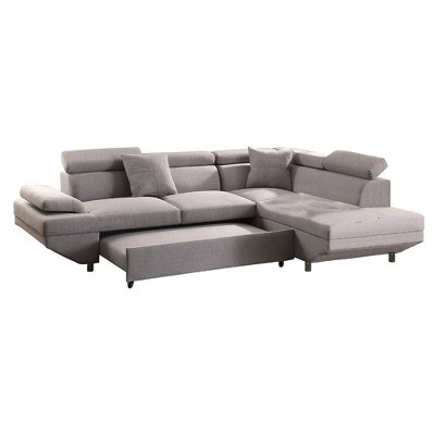 Cozy Gray Fabric Two-Piece Sectional Sofa with Wood Accents