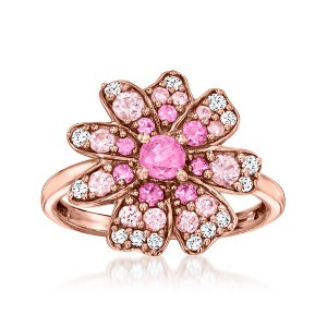 Ross-Simons 1.00 ct. t.w. Pink Sapphire and .30 ct. t.w. White Zircon Flower Ring in 18kt Rose Gold Over Sterling Size 7 - 1 of 4
